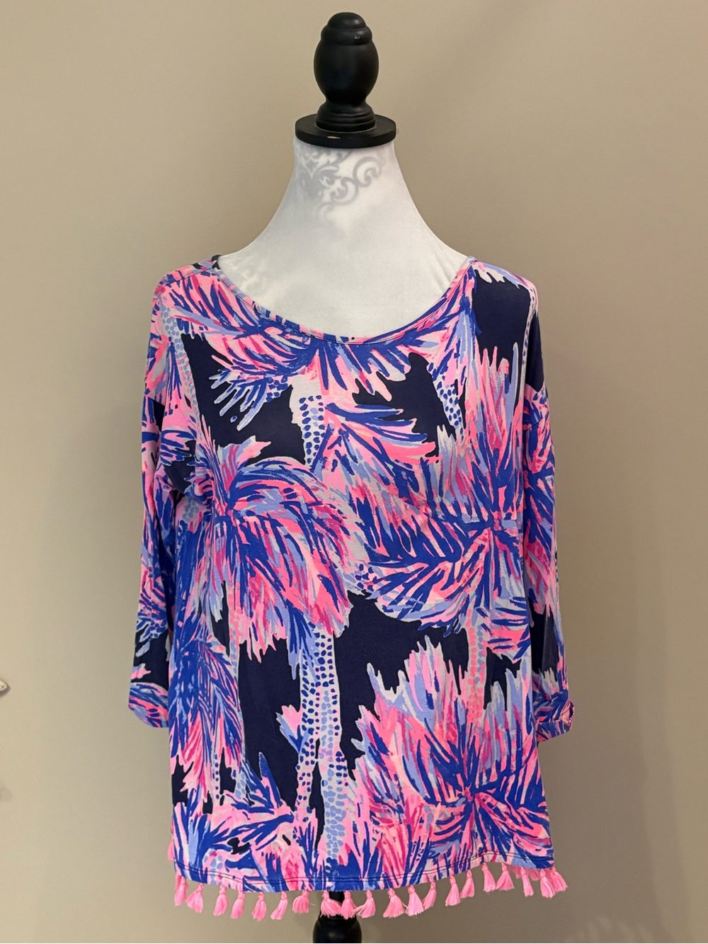 Lilly Pulitzer Tropical Palm Print Tassel Hem Tunic - Pink & Blue